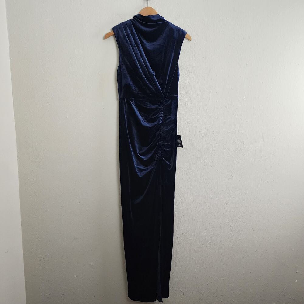 NWT Lulus Alluring Image Navy Blue Ruched Velvet Mock Neck Maxi Dress S - Picture 5 of 15